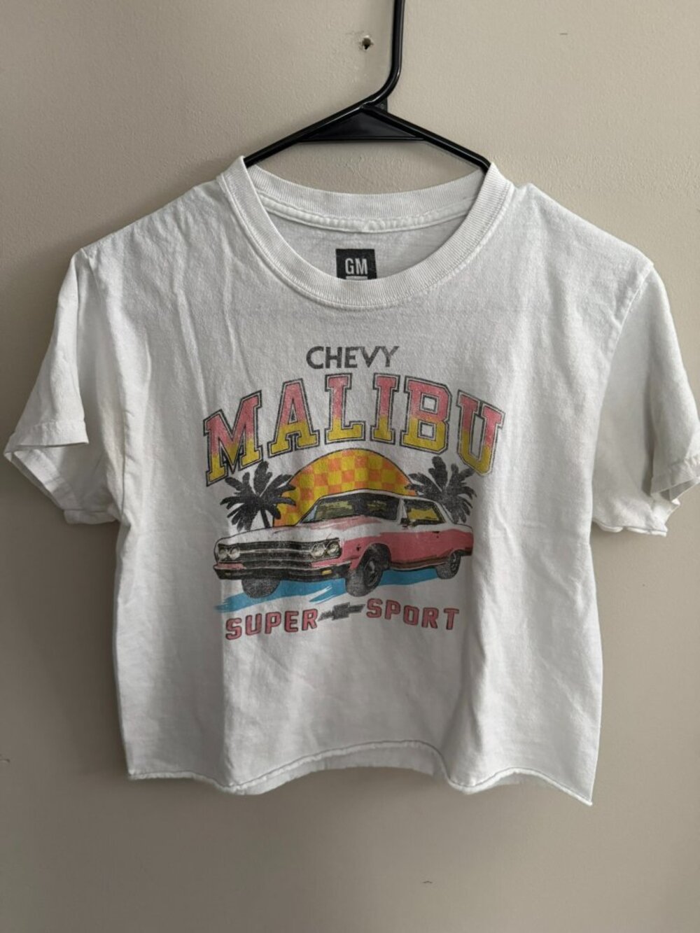 Chevy Malibu cropped white graphic tee